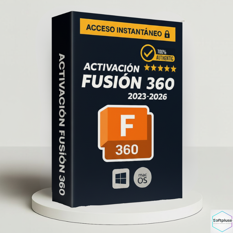 Product packaging for 'Activacion Fusion 360' with branding on a white background